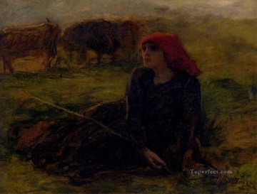  po Pintura - Adolphe Aime Louis Bergere Dans Un Pre campo Realista Jules Breton